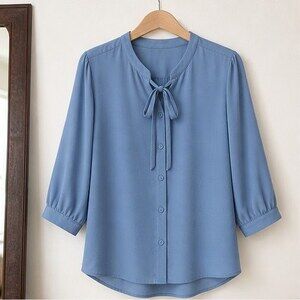 Blue Pleated Blouse